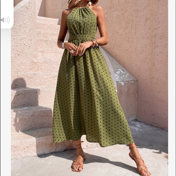 Boho Polka Dot Halter Maxi Dress BLUE - Picture 8 of 13